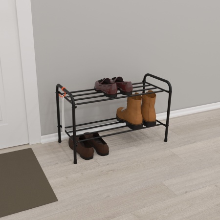 Подставка для обуви 2-полочная металл."Альфа 22" 65х30х40см черная