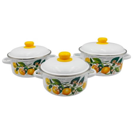 Набор кастрюль эмал. "Лимоны в цвету" (2л; 3л; 4л) (г. Череповец) (1КВ051М)
