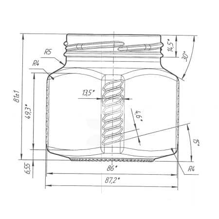 Банка стеклянная (под твист-офф 66мм) 0.25л квадратная
