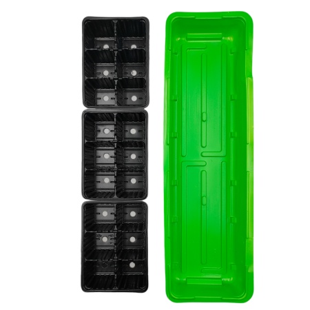 Мини-парник 57х18х6см (3шт. мини-кассеты по 6яч., поддон) (полистирол) цветной