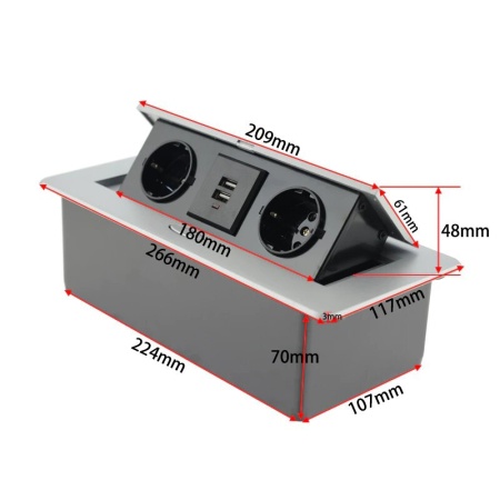 Розетка встраиваемая выдвижная горизонтальная (2 розетки, 2 USB зарядных)