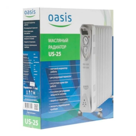 Электрорадиатор масляный "Oasis" US-25/OS-25 11секций 1/1,5/2,5кВт (до 25кв.м)