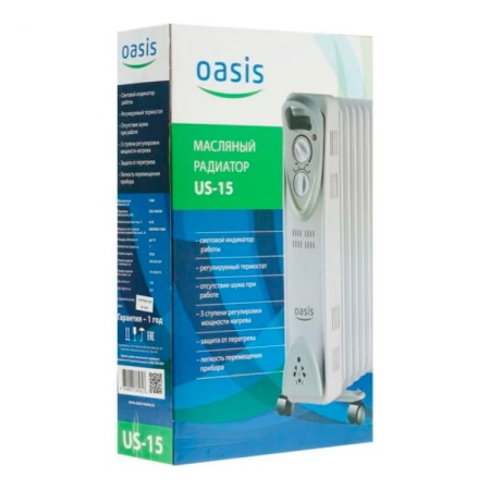 Электрорадиатор масляный "Oasis" US-15  7секций 0,6/0,9/1,5кВт (до 15кв.м)