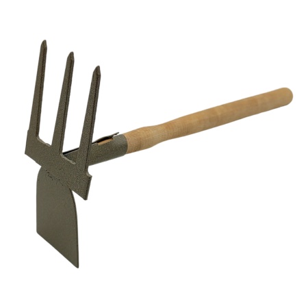 Мотыжка комбинир. (рыхл. 3 прямых зуба, лопатка, дерев. ручка)