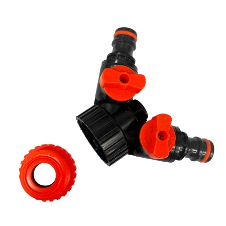 Адаптер-тройник для шланга с двумя кранами с внутр.резьбой 1" и редуктором 3/4"-1" п/эт. АР1019