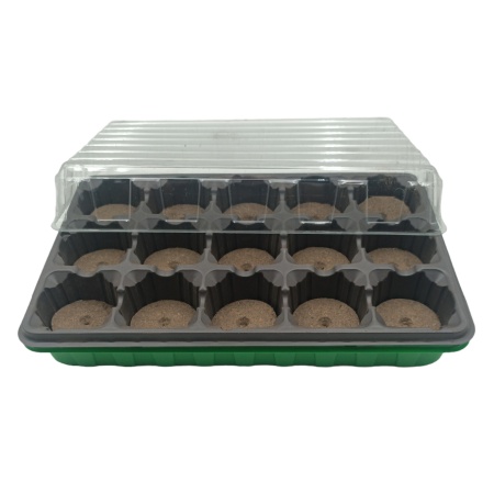 Мини-парник для рассады с торф.табл. с крышкой (15 таблеток d55мм, кассета и лоток полистирол)