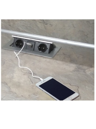 Розетка встраиваемая выдвижная горизонтальная (2 розетки, 2 USB зарядных)