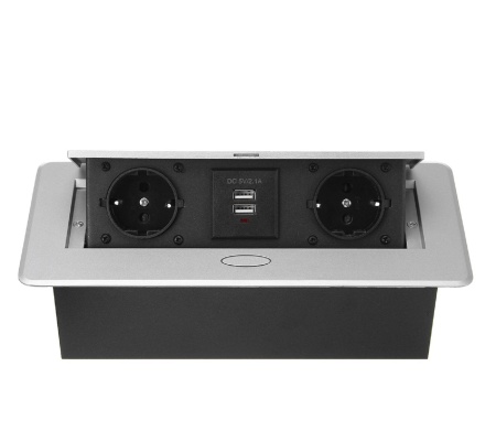 Розетка встраиваемая выдвижная горизонтальная (2 розетки, 2 USB зарядных)