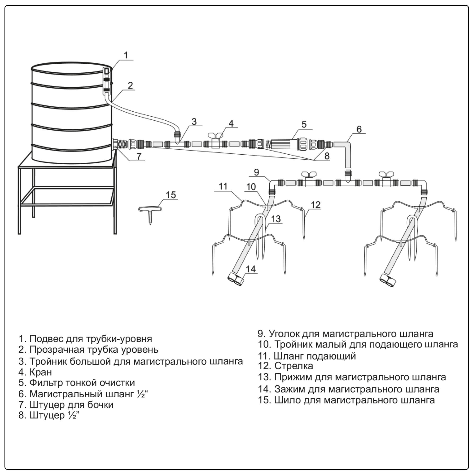 Система капельного полива "Жук" от емкости на 30 раст. 6кв.м (парниковый)