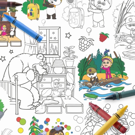 Скатерть-разукрашка "Маша и медведь Спокойствие" 110х120см ButtenFilm